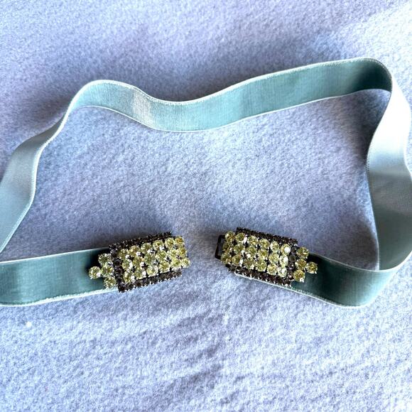 Exquisite J Accessories - Exquisite J vintage inspired belt - rhinestone buckle velvet stretch teal size S
